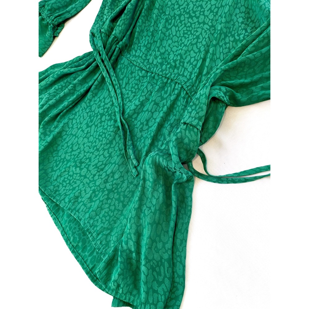 EVRI Green Leopard Blouse - Women's XL - Jacquard Peplum V-Neck Ruffle Sleeve - Picture 4 of 5
